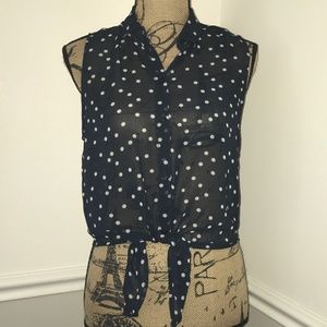 Garage blue and white polka dots crop top